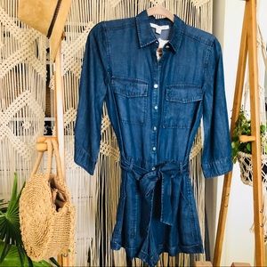 NWT 3/4 Sleeve Button Down Denim Romper